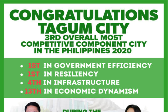 Tagum ranks 3rd Overall Most Competitive Component City in the Philippines