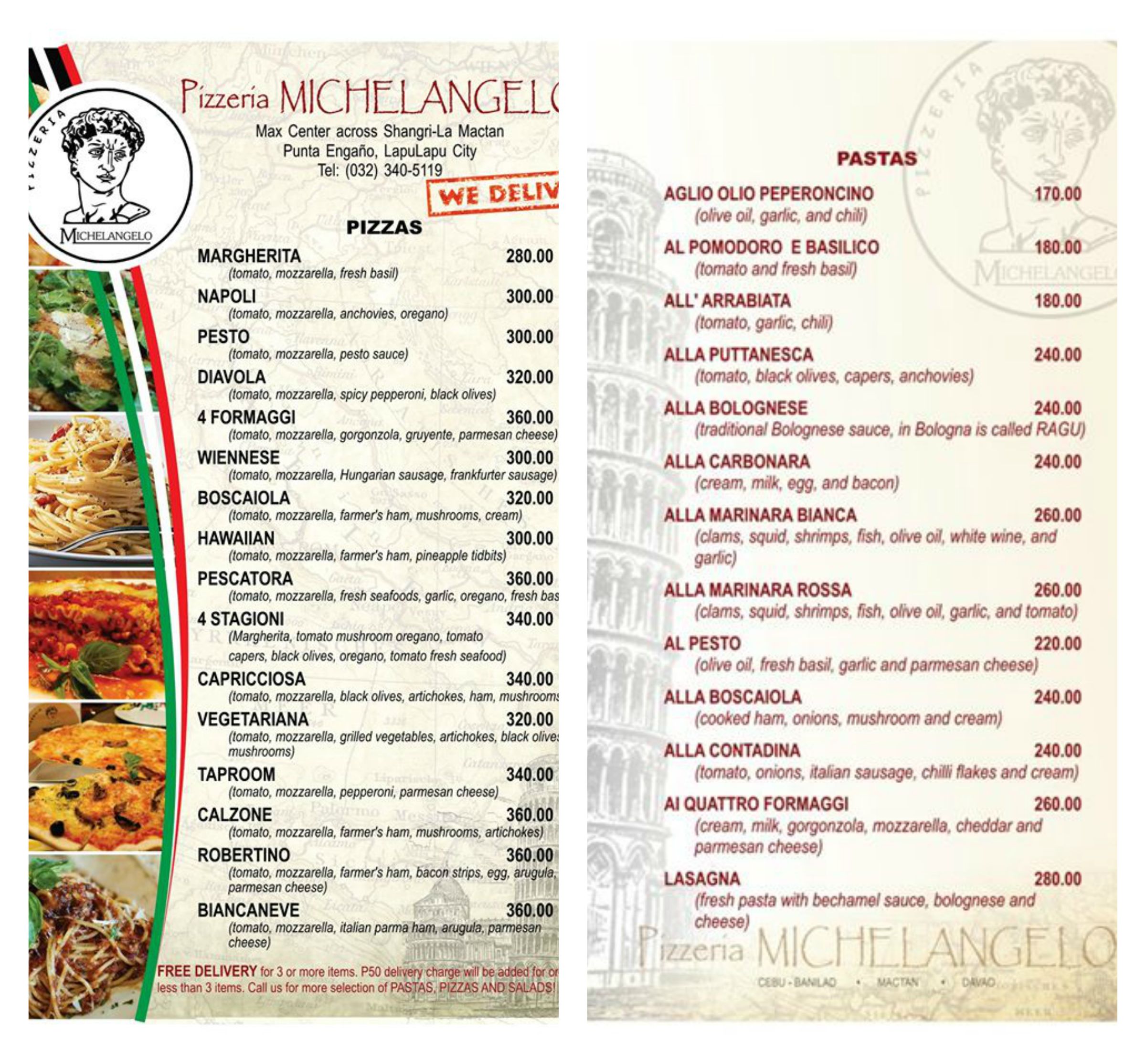 Pizzeria Michelangelo's Menu